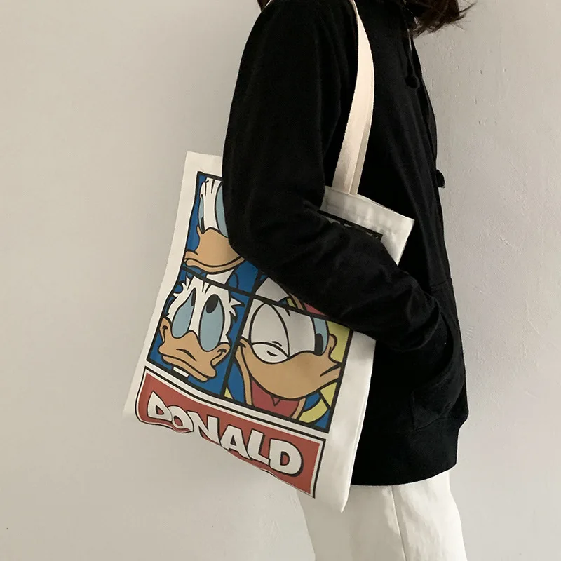 

Cute Cartoon Donald Duck Mickey Mouse Canvas Bag Large Capacity Environmentally Friendly Shopping Bag Stylish Simplicity