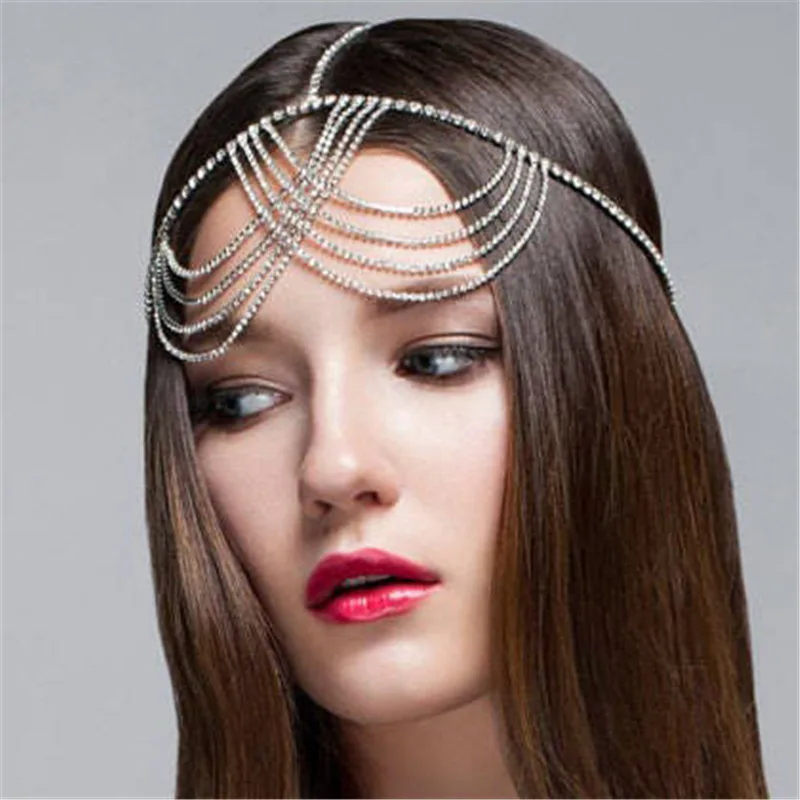 Modische Einfache Quasten-Kristall-Haaraccessoires Glänzender Strass-Brautkopfschmuck Bühnenauftritt Funkelnde Stirnkette