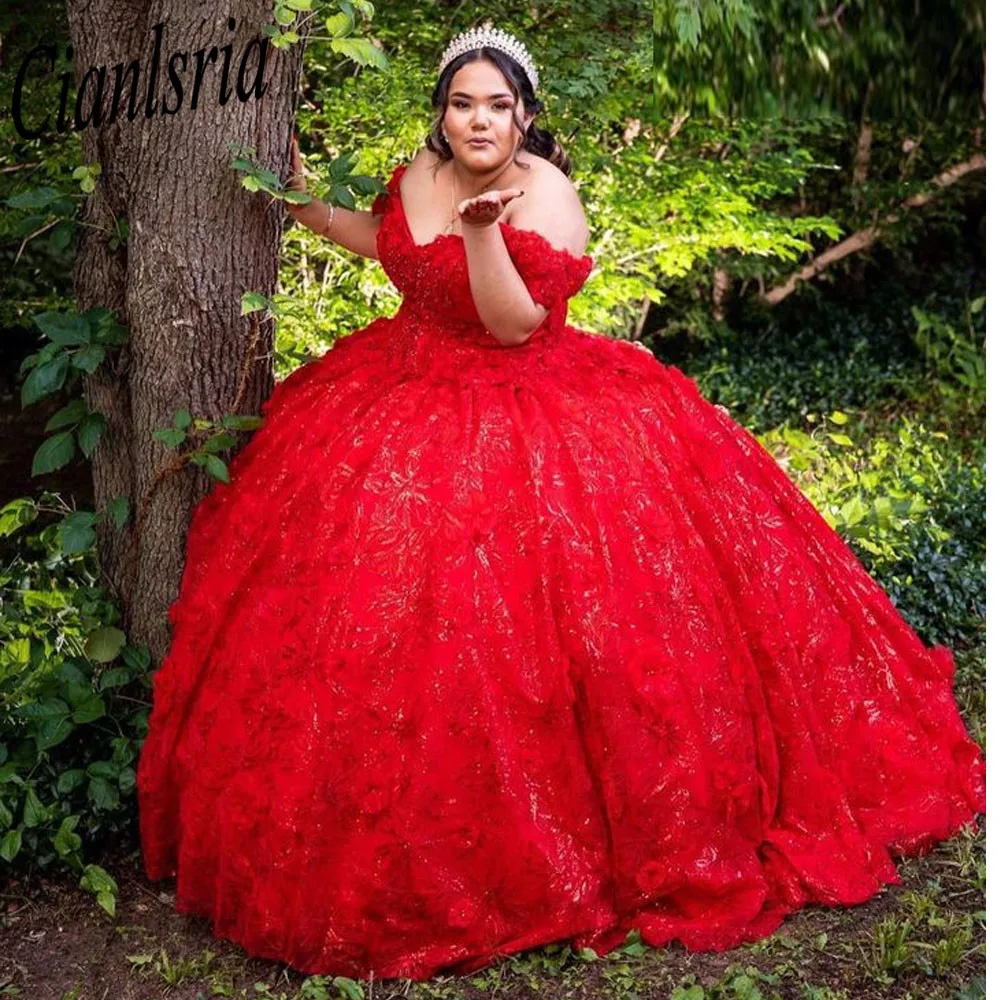 Plus Size Red Lace Quinceanera Dresses 2022 Ball Gown Mexican Appliques Princess Masquerade Sweet 16 Prom Dress 15 year old