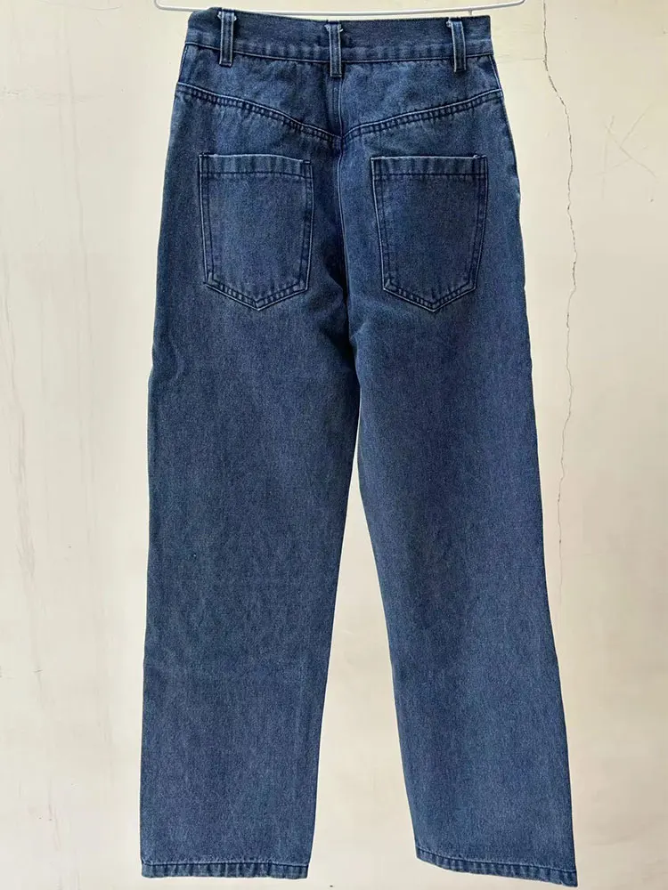 

2024 High Street Casual Straight Denim Pant Trousers for Women Sexy Vintage Blue Jean Pants Women Bottoms High Quality Trousers