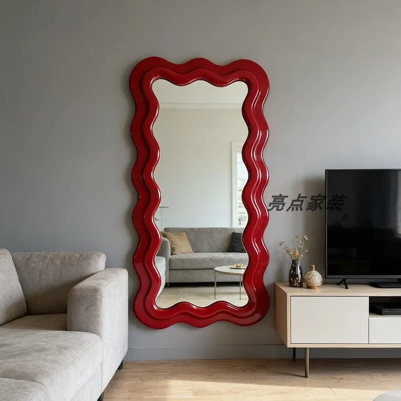 Nordic irregular wave mirror special-shaped full-length mirror creative red art mirror view 2