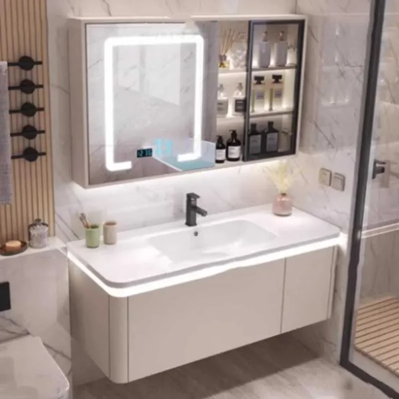 

Waterproof Modern Cabinet Luxury Wide Ceramic Wooden Wall Mounted Cabinet Storage Organizer Armoire Rangement Bathroom Furniture