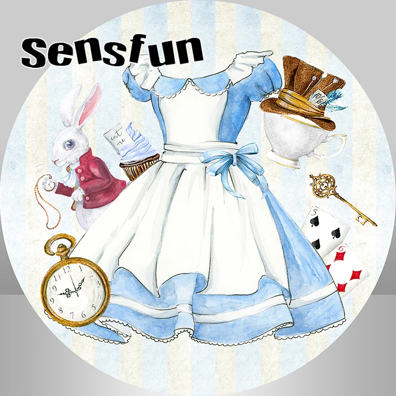 Cerchio rotondo fondale copertura Alice nel paese delle meraviglie tema ragazze festa di compleanno tè pomeridiano fotografia sfondo personalizzato