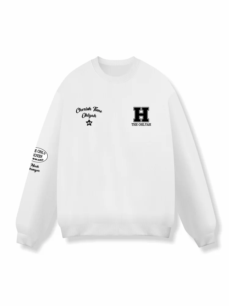 Ohlyah American Street Sle Letter Print Sweatshirt Loose Fit Long Sve round Ne ex Sportkleding Casual Streetwear
