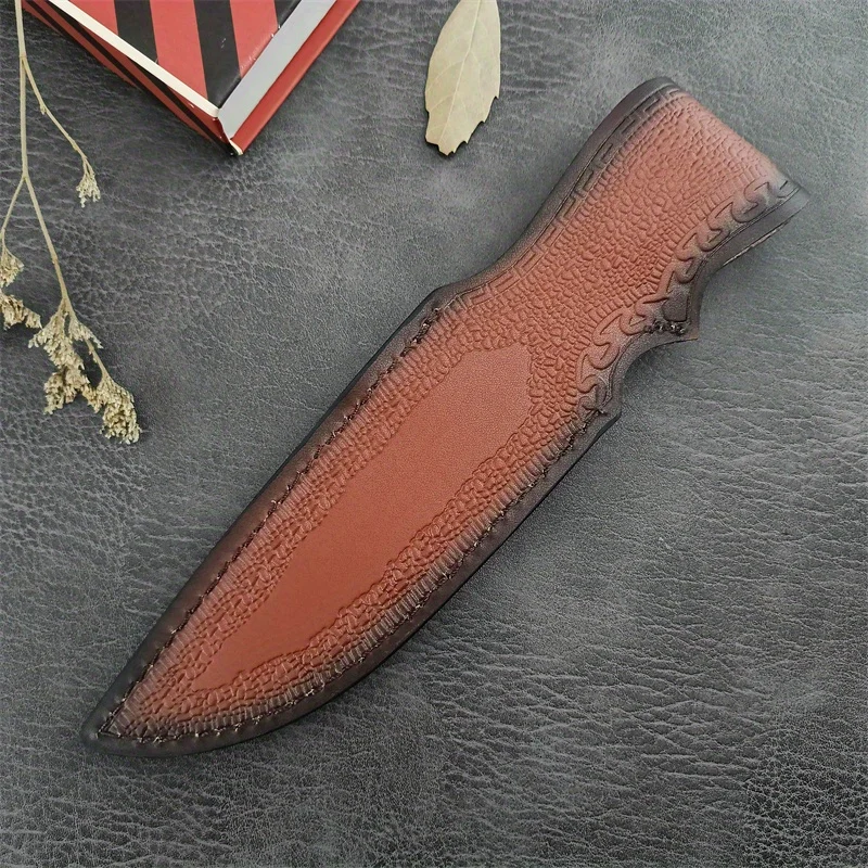 Vintage Striped Cowhide Faux Leather Knife Sheath - Waterproof, Locking Design for Camping and Hunting ( Knife Not Included)