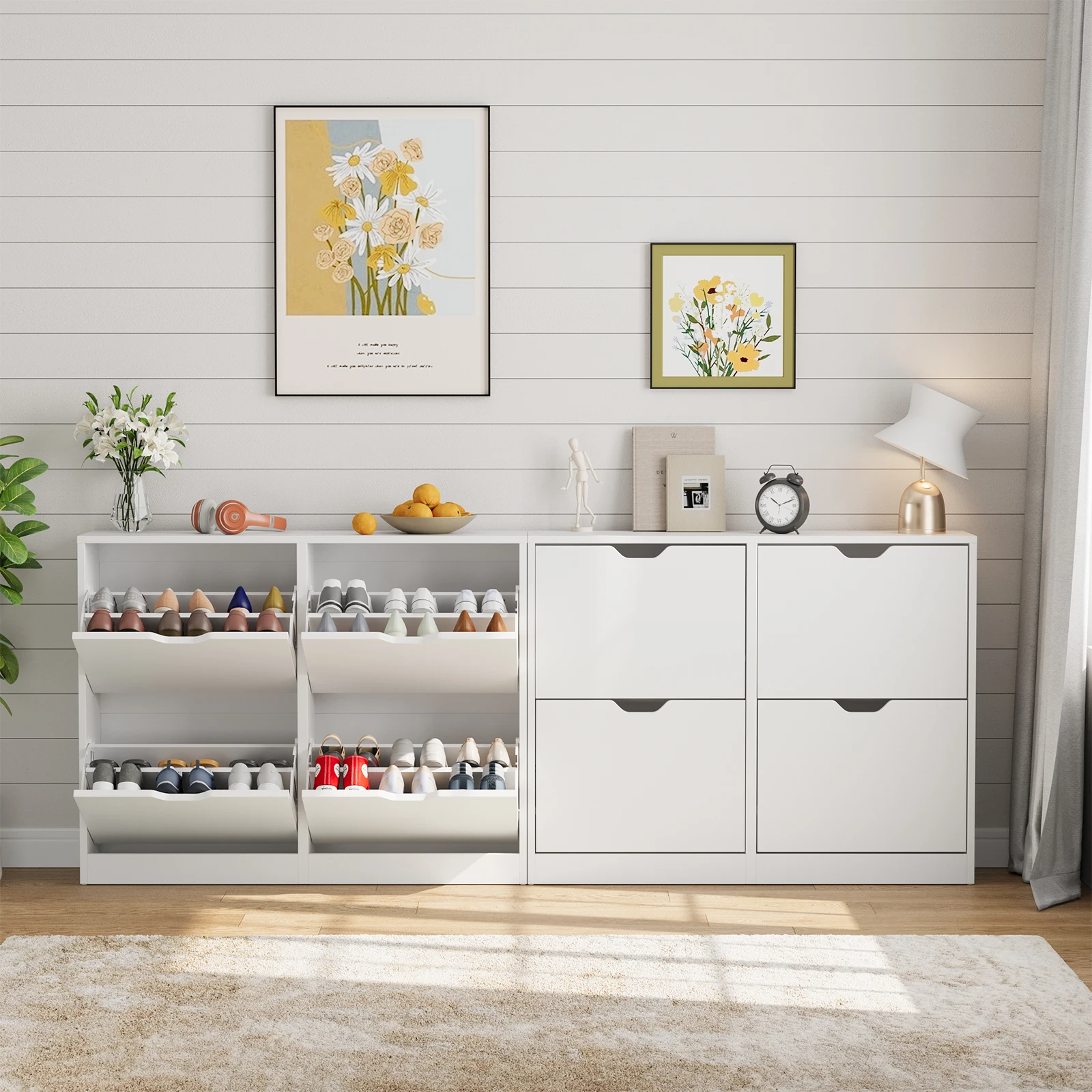 VOWNER Shoe Storage Cabinet with 4 Flip Drawers, Freestanding Shoe Cabinet image 4