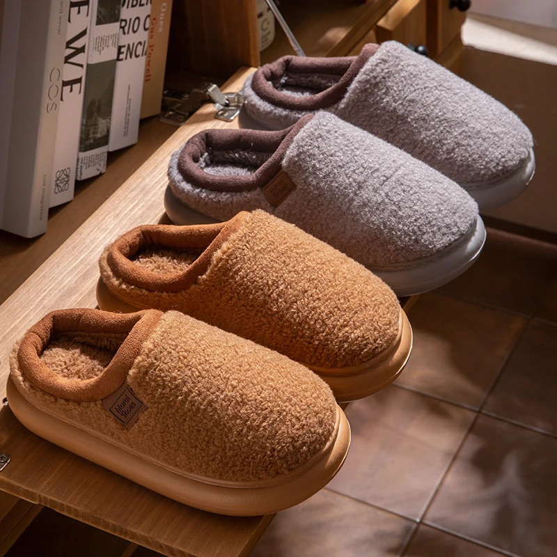 

Зимние домашние тапочки с плюшевыми зимними сапогами, хлопковая обувь для тепла, мужская и женская обувь, домашние нескользящие хлопковые тапочки