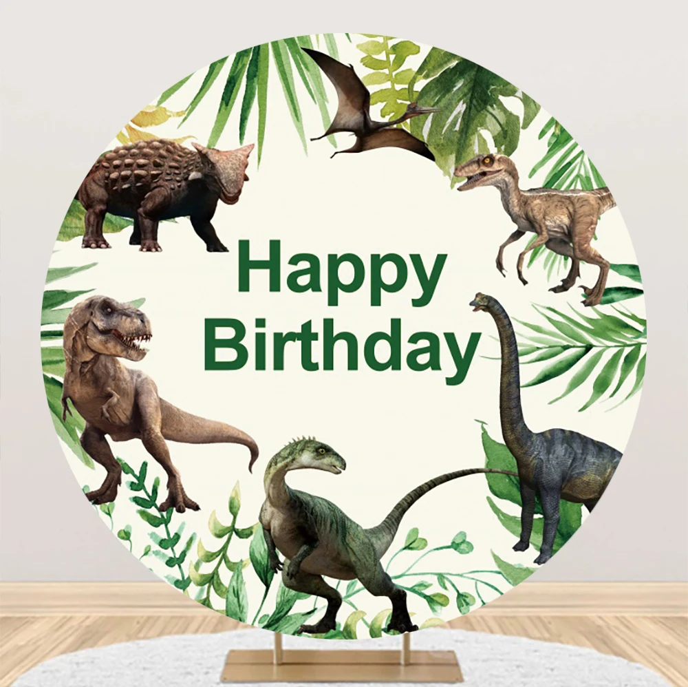 Dinosaur Theme Party Round Photo Backdrop Children Birthday Tropical Jungle Plant Portrait Custom Circle Photography Backgrounds