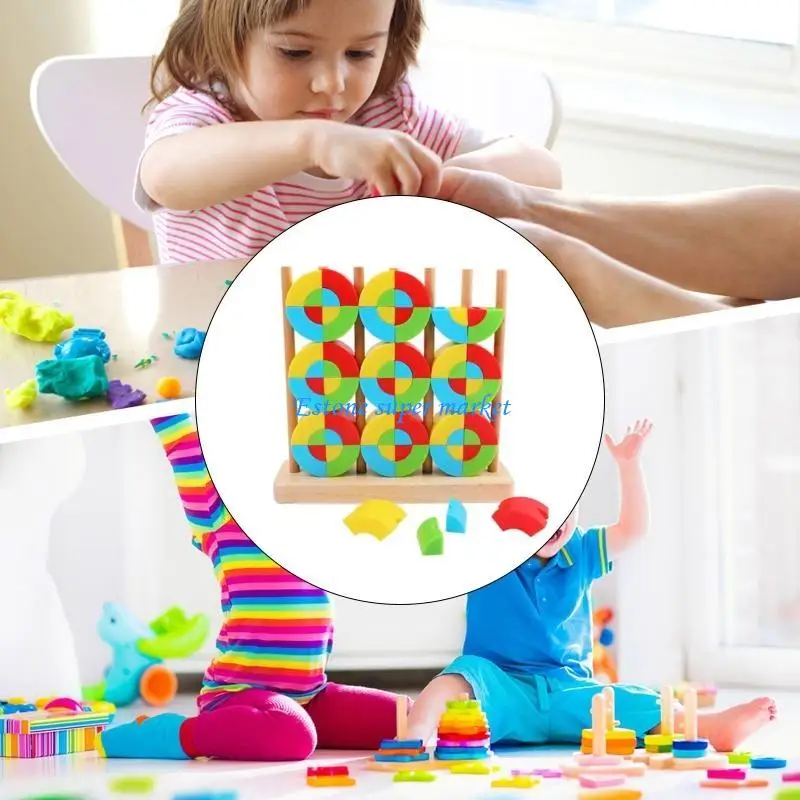 

090B 72 Pieces Wooden Pattern Blocks Set Geometric Puzzle Kindergarten