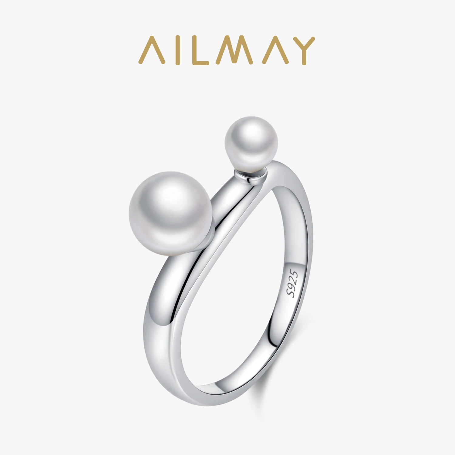 

Элегантное кольцо Ailmay из стерлингового серебра 925 пробы с жемчугом и геометрическим дизайном для женщин, подарок на день рождения, свадьбу, помолвку, изысканное ювелирное украшение
