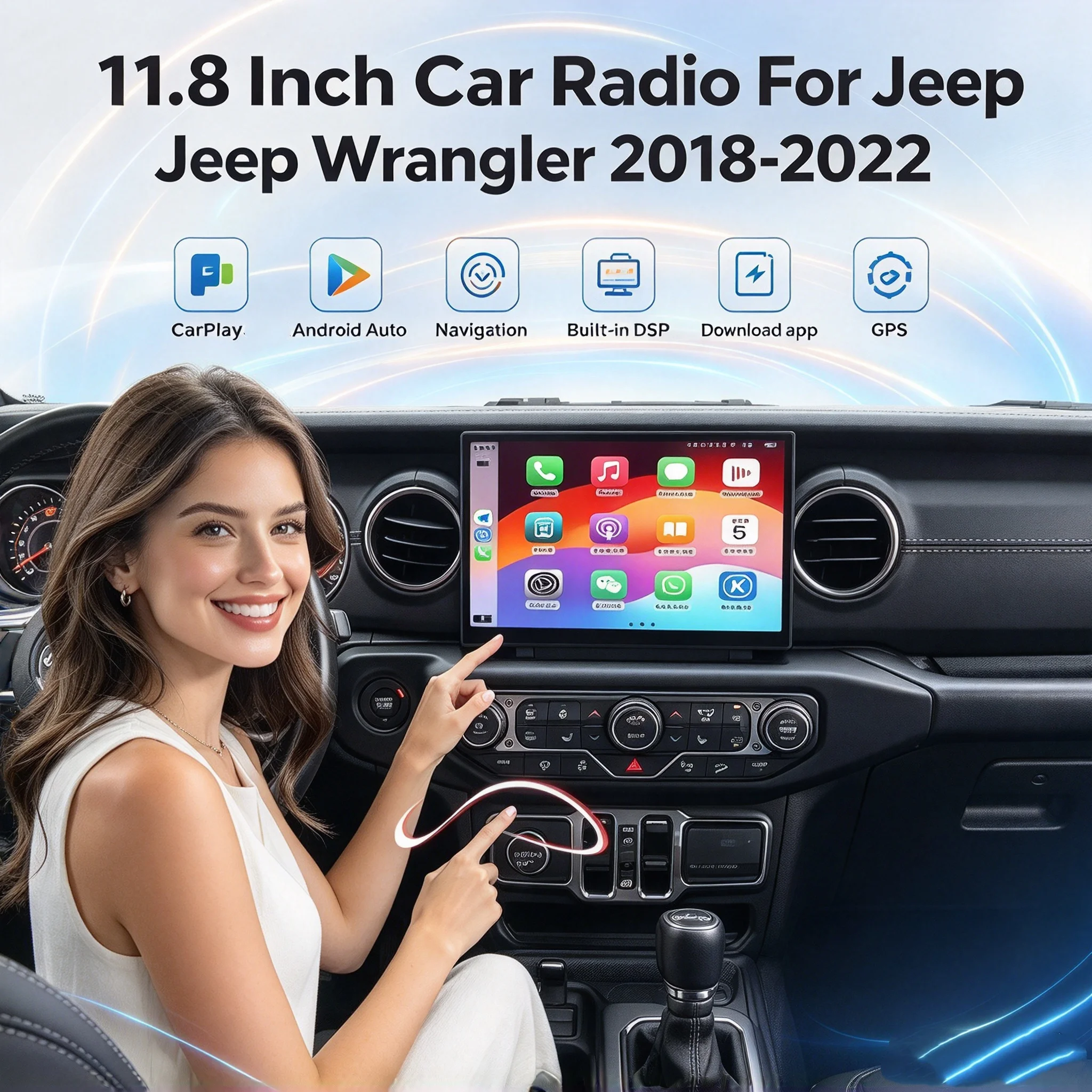 11.8inch 4G BT Wireless Carplay Car Radio For Jeep Wrangler 2018-2022 Android 15 Multimedia Video Player Stereo GPS Navi DSP