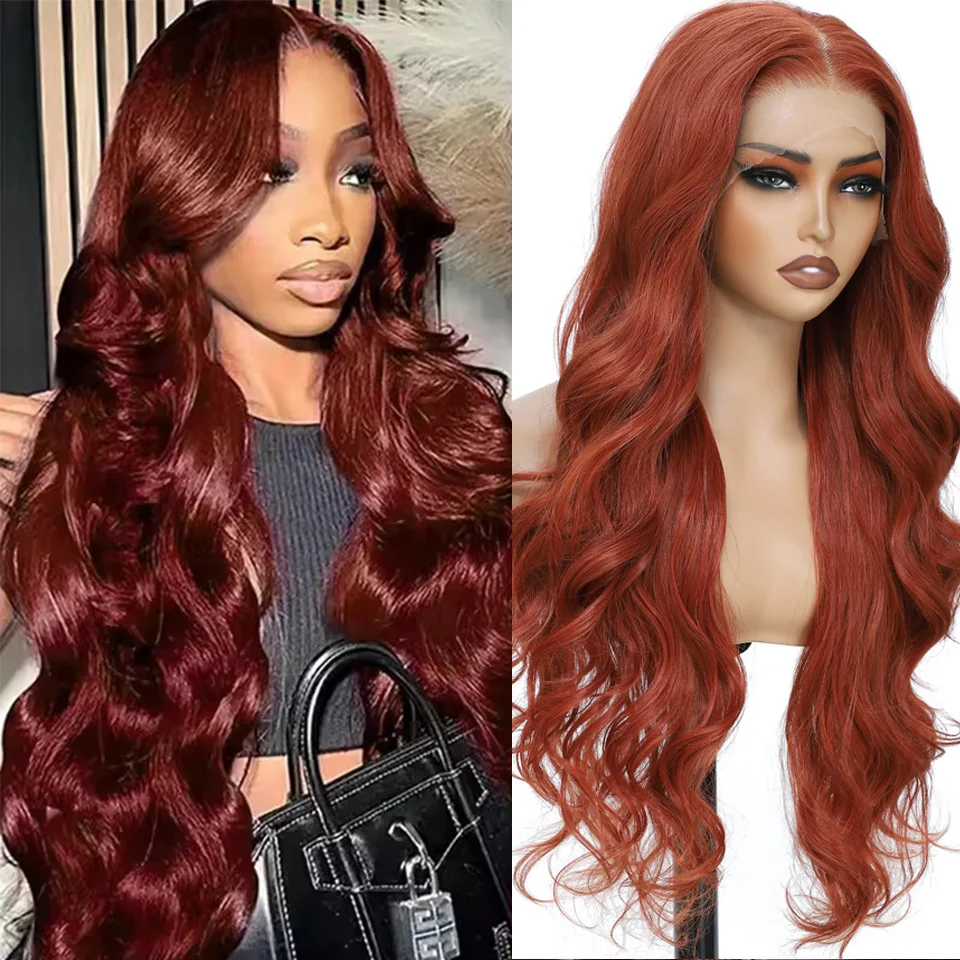 

30 Inches 13x4 99J Transparent Lace Front Wigs Burgundy Synthetic Hair Wig 180% Density Body Wave Lace Front Wigs For Women