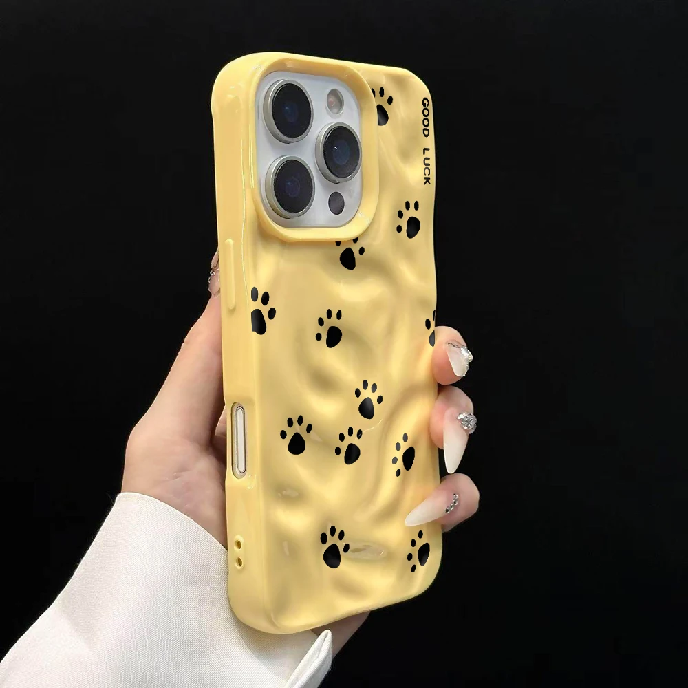 Welpen- und Kätzchen-Pfotenabdrücke Niedliche Handyhülle für iPhone 17 16 15 14 13 12 11 Pro Max 14 Plus 17Air Falten-Wellen Weiche Silikonhülle – Detail 11