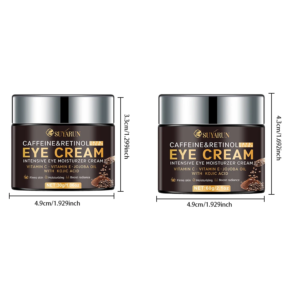 SUYARUN Creme Antienvelhecimento para Olhos Vitamina C&E + Caffeína Retinol - Tratamento de Olheiras, Rassodante e Iluminador.