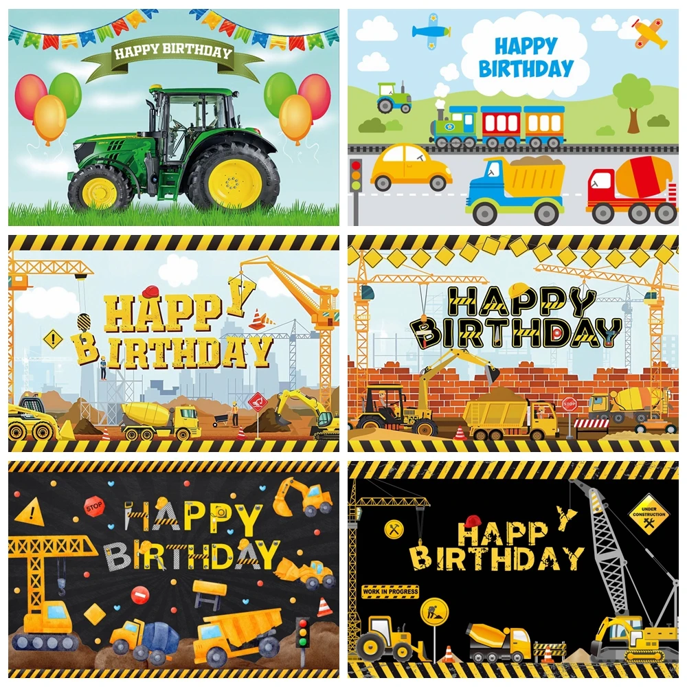 

Construction Team Backdrop Photographic Baby Birthday Party Decor Excavator Car Traffic Background Photography For Photo Studio