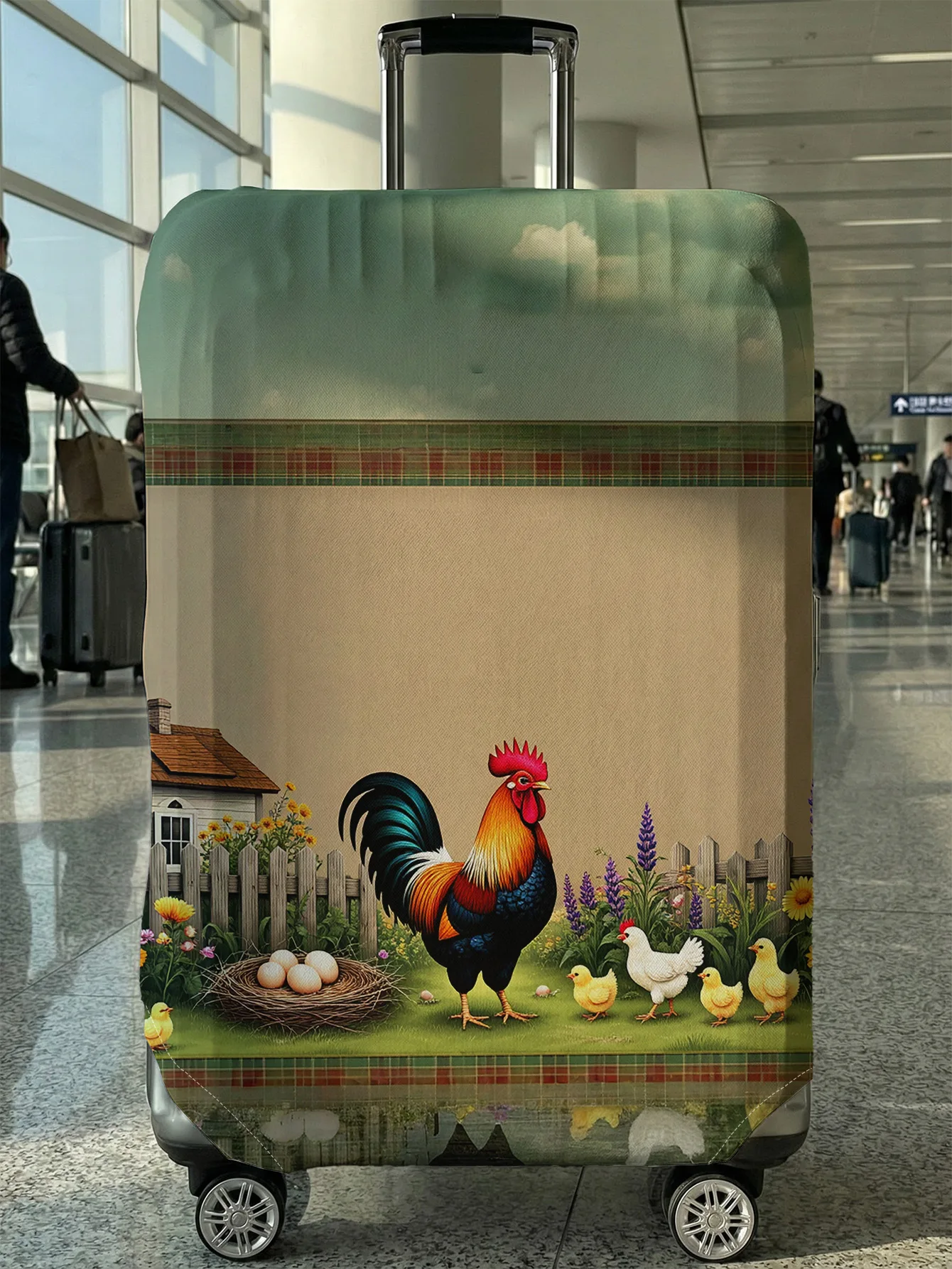 

Чехол для багажа в пасторальном стиле с изображением петуха, курицы и цыплят, подходит для чемоданов 18-32 дюйма, чехол-накладка на ручку чемодана, дорожные аксессуары