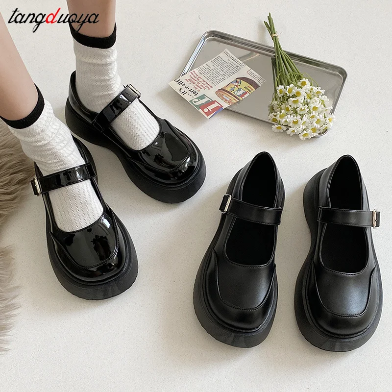 platform Mary Jane Shoes for Women Preppy Style Ankle Buckle Platform Pumps Woman Japanese Thick Heels School Shoes Mujer 2024