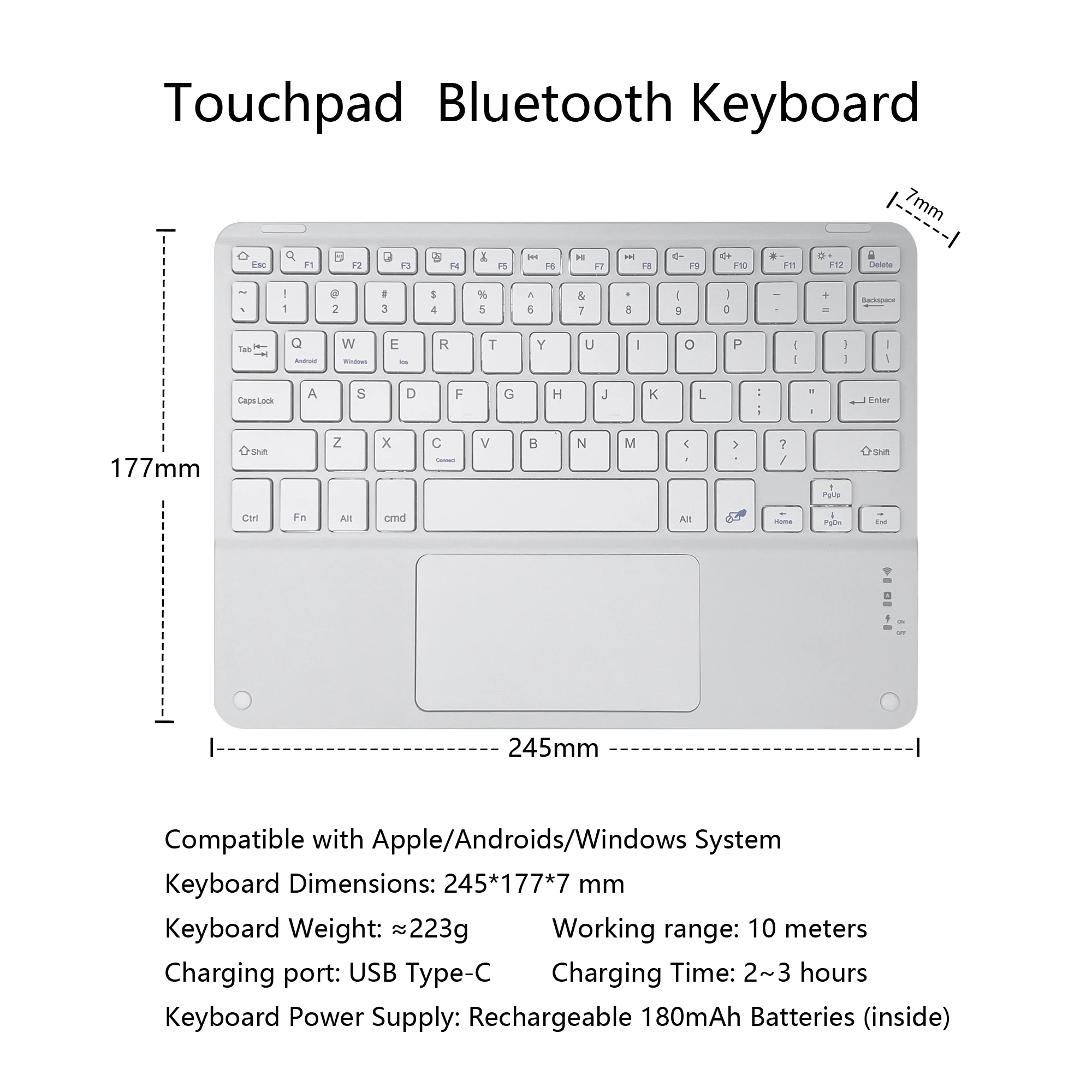 Rechargeable Bluetooth-compatible Keyboard Ultra-Slim Wireless Mouse Keyboard Set for Android Windows Tablet iPhone iPad image 3