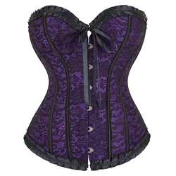 Purple Red Overbust Corset Front Buckle Closure Corselet Clubwear Bustier Top Cosplay Clothing