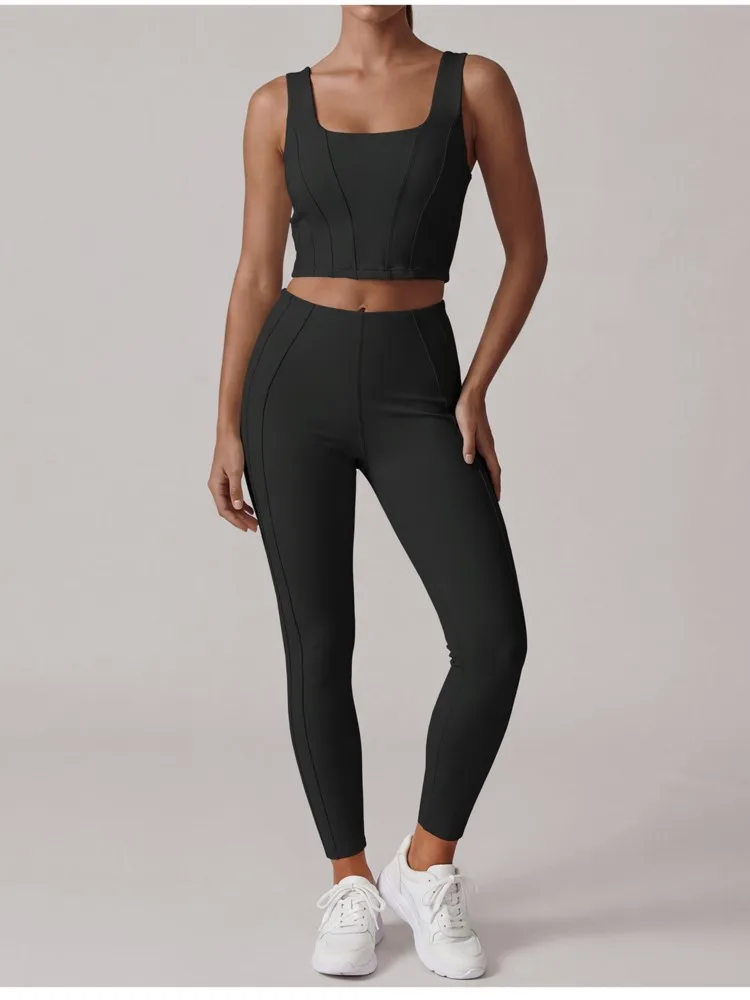 2 Piece Sets Women Quick-Dry Sports Set U-Neck Sleeveless Top Pants Running Fitness Workout Athletic Wear Tracksuit Sportswear