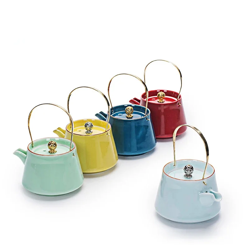 Celadon ceramic beam tea pot 240ml,Japanese-style tea pot Pu'er pot household tea set single teapot Ceramic Flower Teapot Kettle