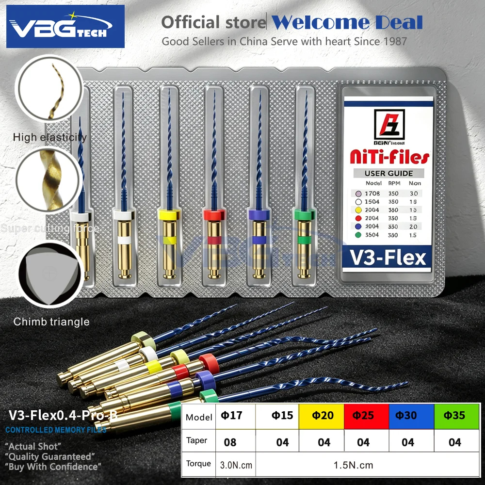 6Pcs/Pack Dental Heat Activated Endodontic Rotary Files E-Flex Large 04/06Taper Blue 20# Rotary Endo File Root Canal Instruments