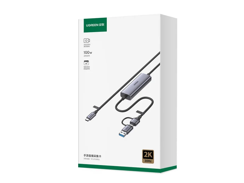 USB C UGREEN Capture Card 1080P 60FPS 2K@30Hz Type C to USB-A/C Input Video Capture Card USB 3.0 Support 100W Fast Charge
