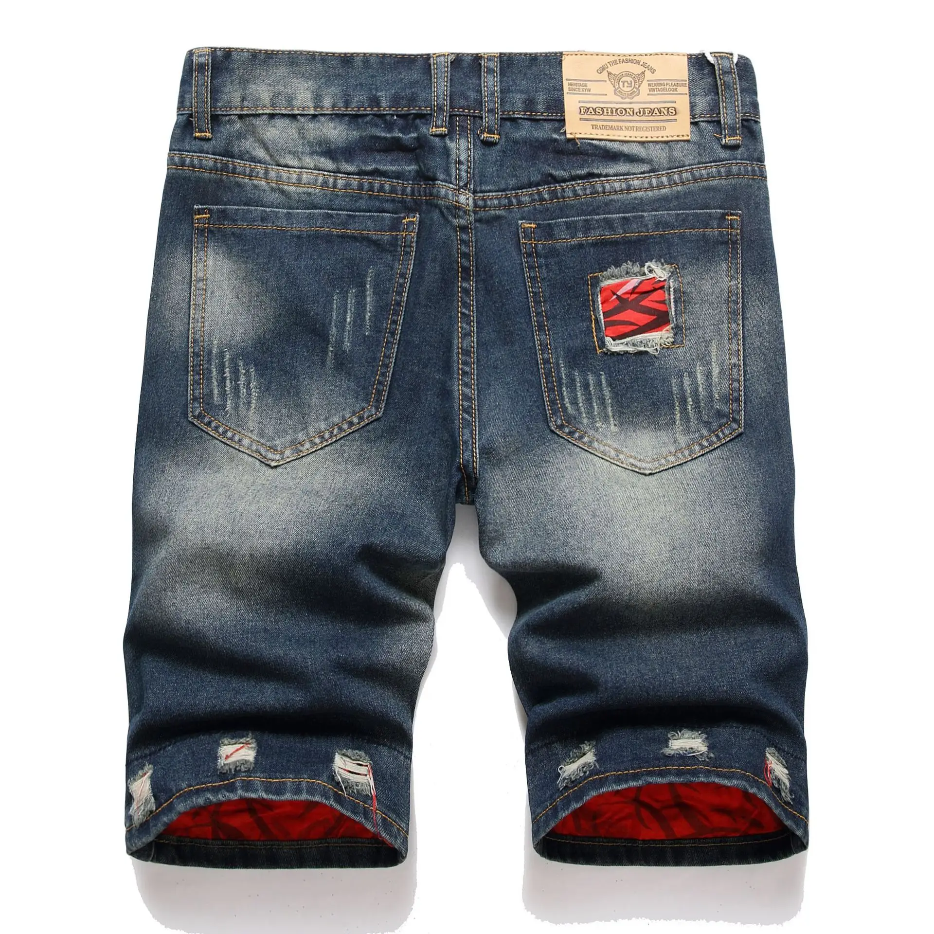 Heren Shorts Jeans Denim Korte Broek Knielengte Broek Gat Splice Zakken Normale Hoge Taille Rechte Broek Casual Herfst