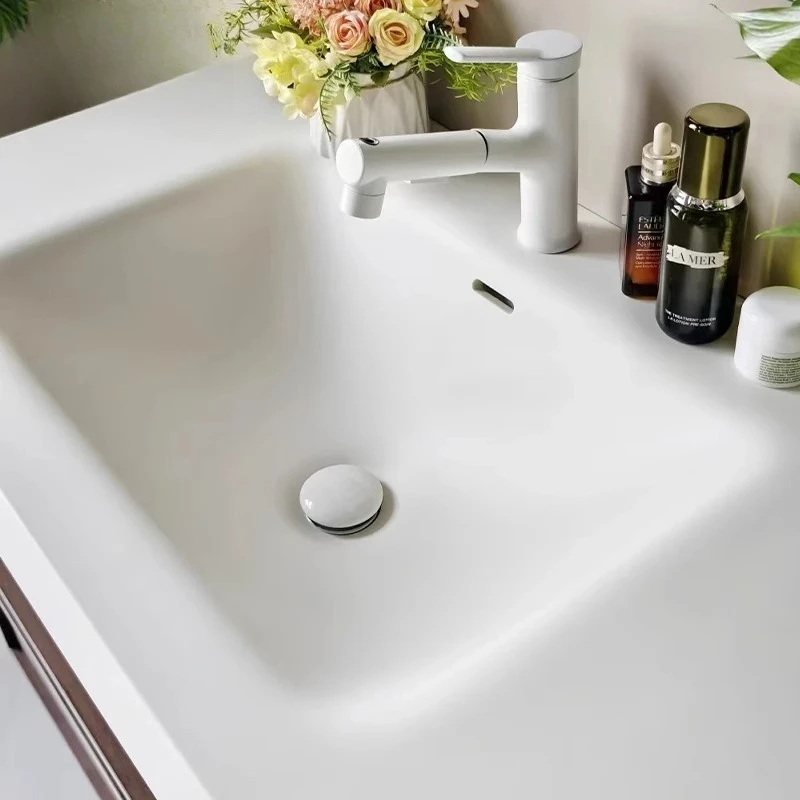Lavabo integrado de estilo medieval Corian, mueble de baño combinado, lavabo, lavabo, mueble de lavabo, viento crema