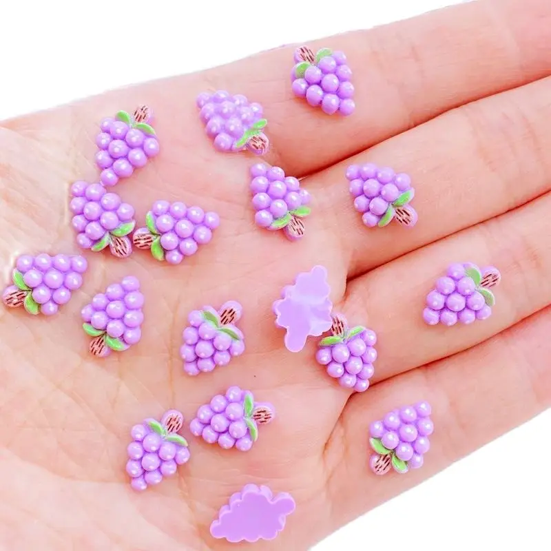 40pcs New Cute 9*12mm Resin Mini Purple Grape Flat Back Cabochon Scrapbook Kawaii DIY Embellishments Accessories