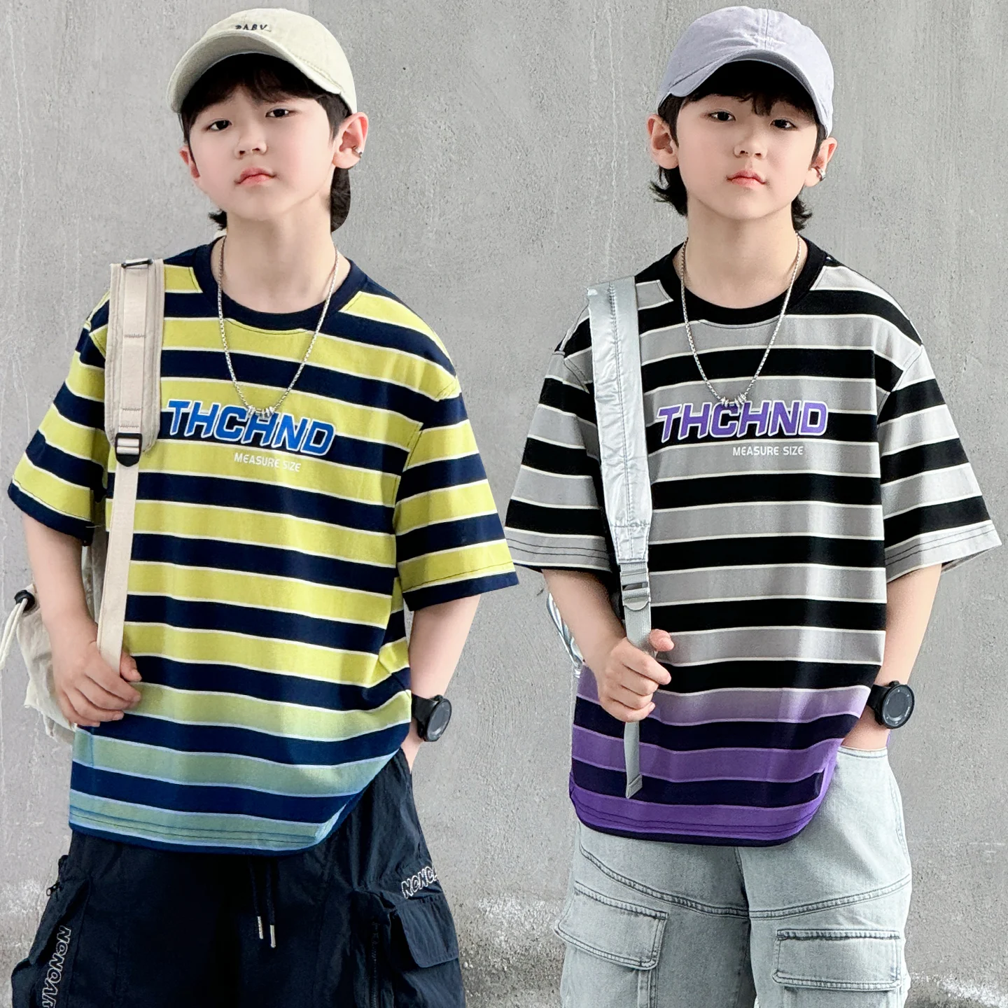 Summer Y2K Kids Street Style Teen Boys Fashion Short Sleeve Cotton Striped T-Shirt Student Casual Top in Multiple Sizes