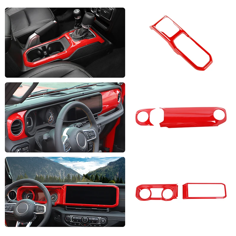 14PC Car Centre Console Panel Cover Stickers Kit for Jeep Wrangler JL for JT Gladiator 2018 Up Car Interior Accessories Red