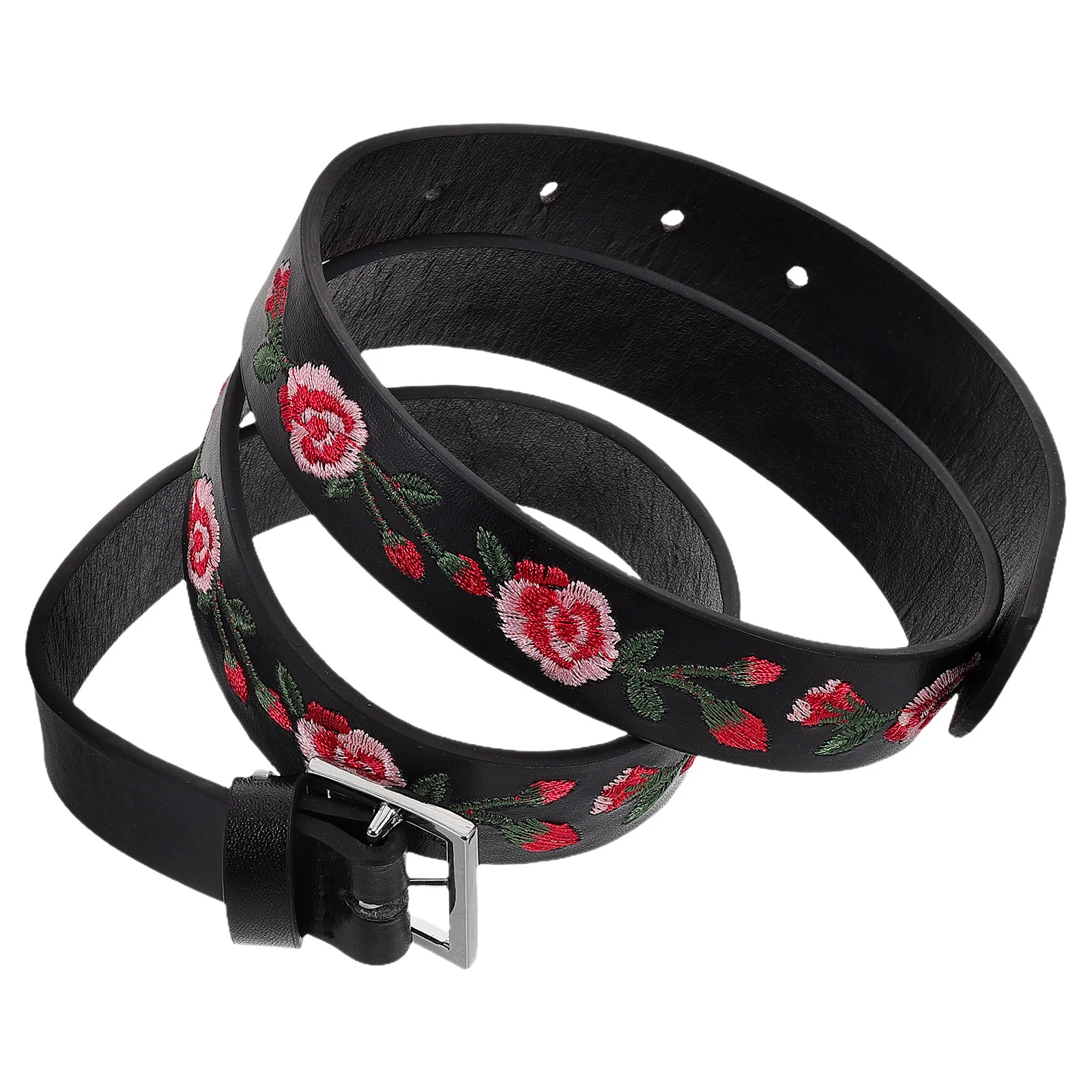 

PU Rose Waist Belt Floral Embroidered Adjustable Square Buckle Stylish Women's Jeans Dress Waist Accessories Flower Sash Belt
