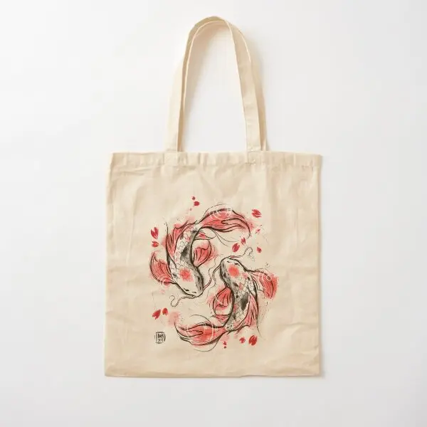 Bolso de lona japonés Koi de algodón Iuk, bolso de mano Unisex de tela para mujer, bolso de hombro plegable informal estampado a la moda para comestibles