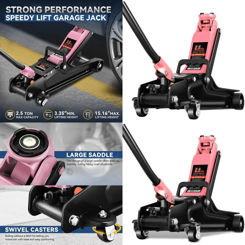 

2.5 Ton Heavy-Duty Steel Hydraulic Car Jack with Single Piston Pump, 3.35-15 Lifting Range, Pink