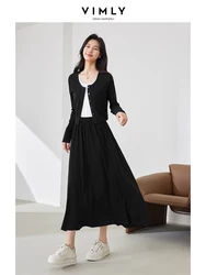 Vimly Spring Casual New in Matching Sets 2024 New O-neck Cardigan Tank Top A-line Maxi Skirt Three-piece Suit for Women M5389