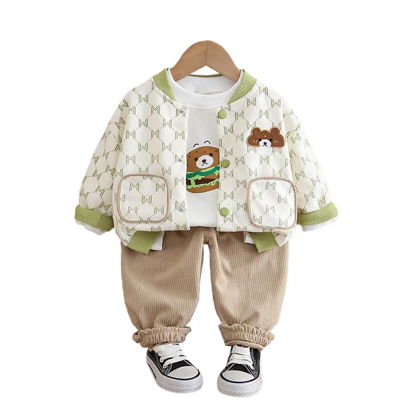 

2 Year Old Baby Boy Outfit 2024 Spring Autumn Cartoon Letter Long Sleeve Jackets + T-shirts + Pants Boys Infant Clothes Kids Set