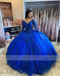 Angelsbridep New Style Royal Blue Quinceanera Dresses 2025 Long Sleeves Appliques Customized Ball Gown Princess Sweet 16 Gowns