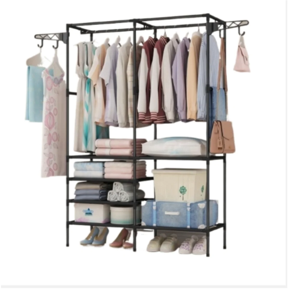 Solid Color Metal Detachable Large Capacity Minimalist New Double Row Clothes Rack Suitable For Living Room and Bedroom