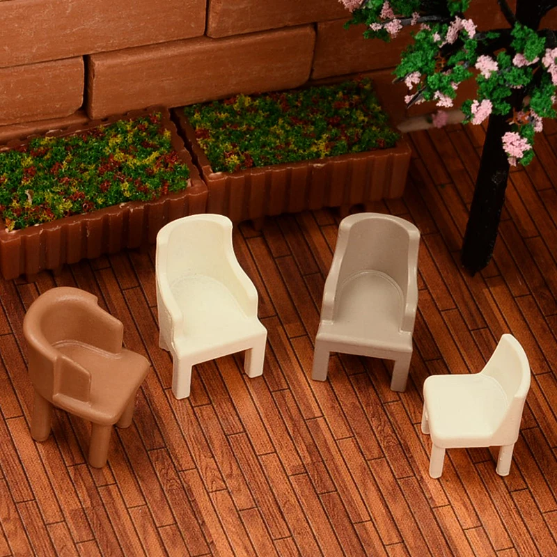 4pcs 1/75 Mini Sofa Chair Model Stool Dollhouse Furniture Miniature Building Scenery Decoration Garden Landscape Accessories