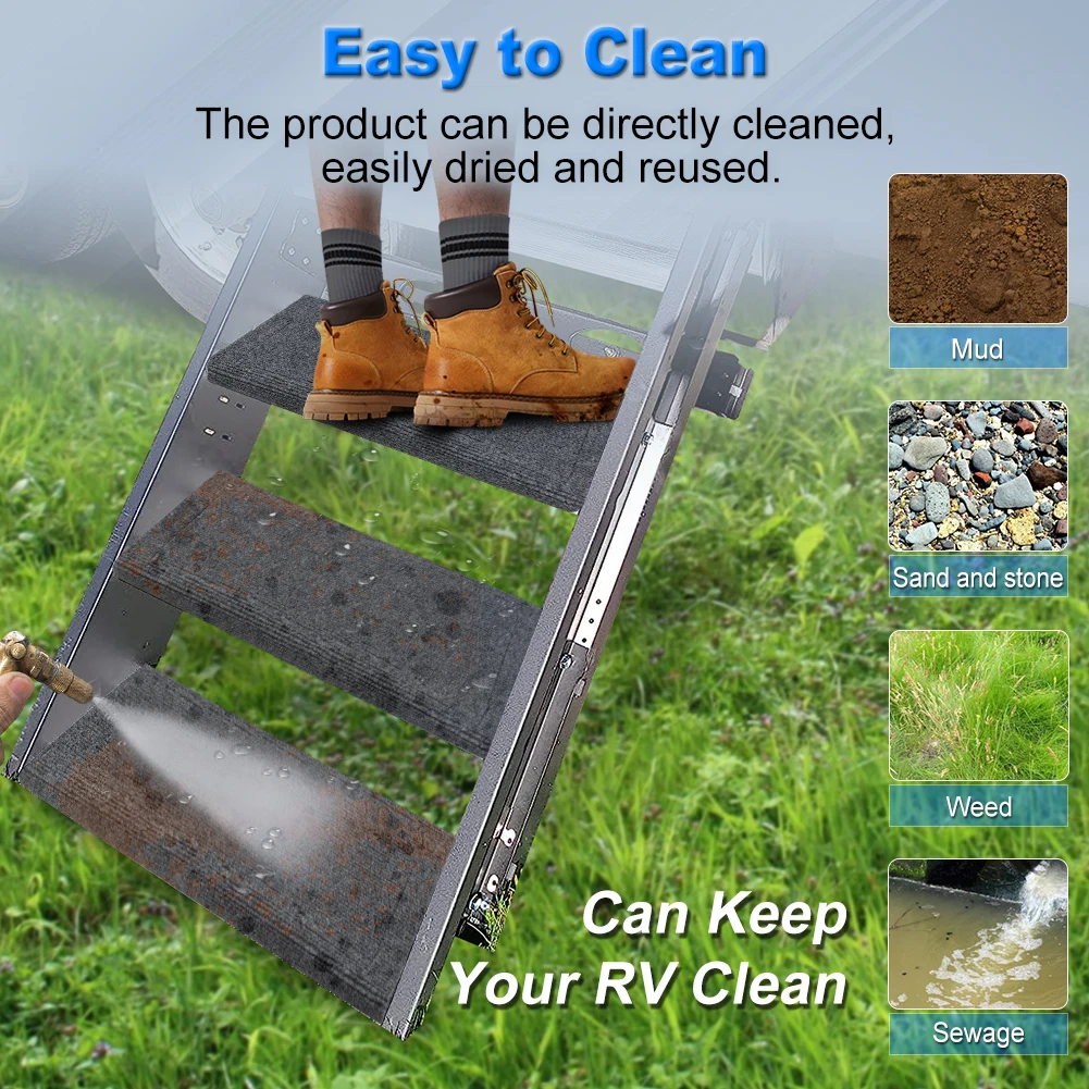 

FISHBERG 4 шт. чехлы для ступеней для автодома, коврики для ступеней для кемпера с монтажными крючками, подходят для 22-дюймовой лестницы для мобильных домашних кемперов, прицепов, фургонов