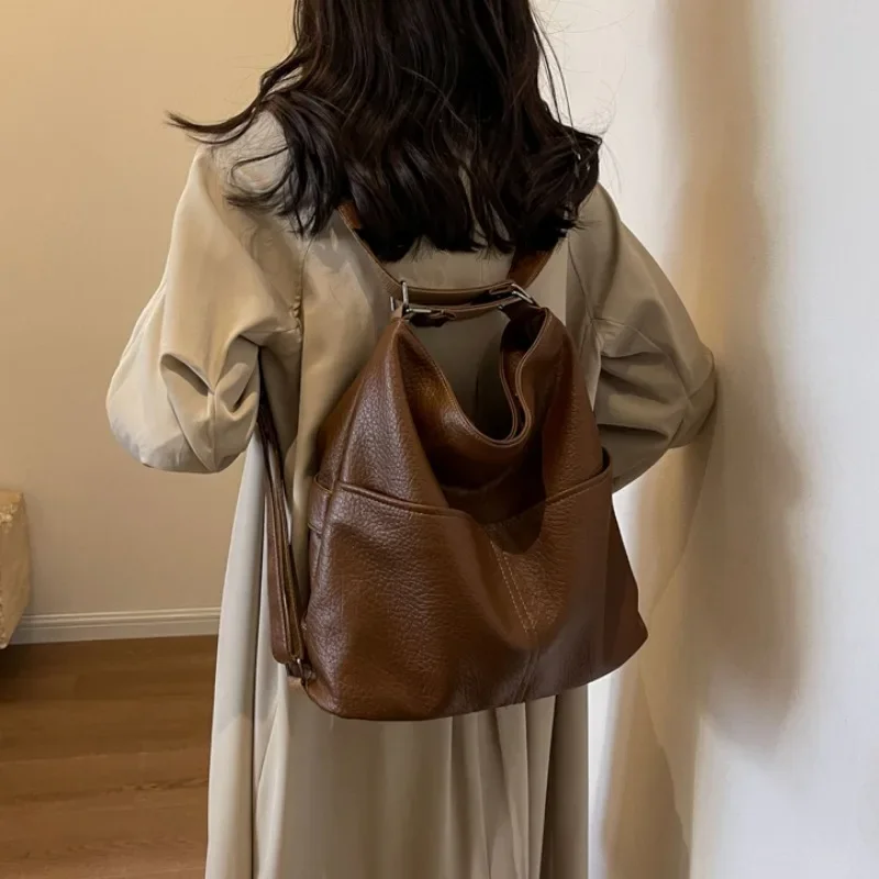 Korean Students Commuter Bolsos Vintage Large Capacity Handbags Streetwear Simple Daily Pu Leather Tote Bags Women