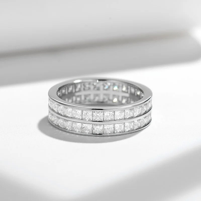 

ZFSILVER 925 серебро модное роскошное модное цветное D муассанит двухрядное квадратное кольцо для женщин свадебная вечеринка ювелирные изделия подарок R3-0687