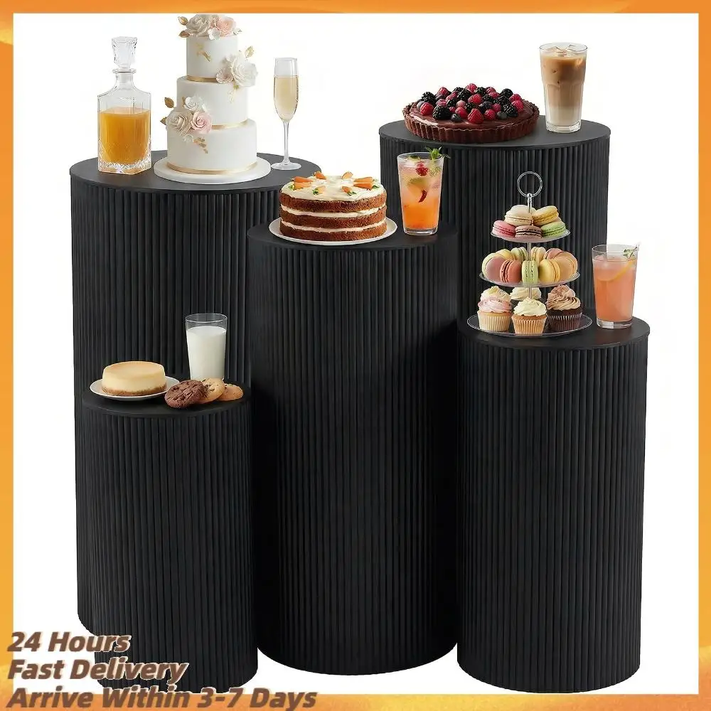 

Набор из 5 металлических плиссированных подставок для тортов, прочные цилиндрические пьедесталы, колонны для десертного стола, для декора свадеб и вечеринок