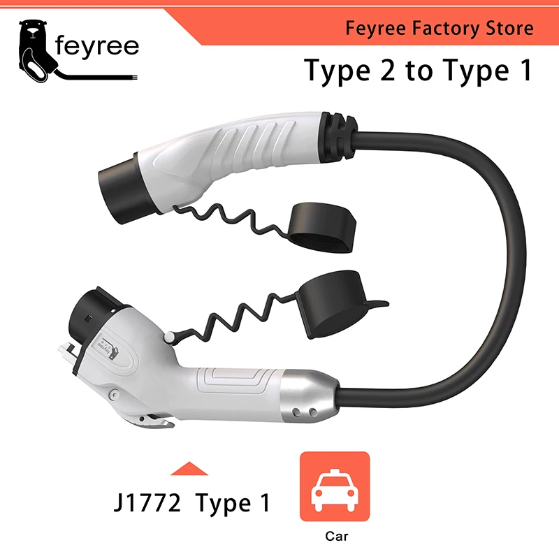 feyree Power Supply Side Type2 to j1772 Type1 Car Side Charging Adapter for Electric Vehicle Car EV Charger Plug 16A 32A 1Phase