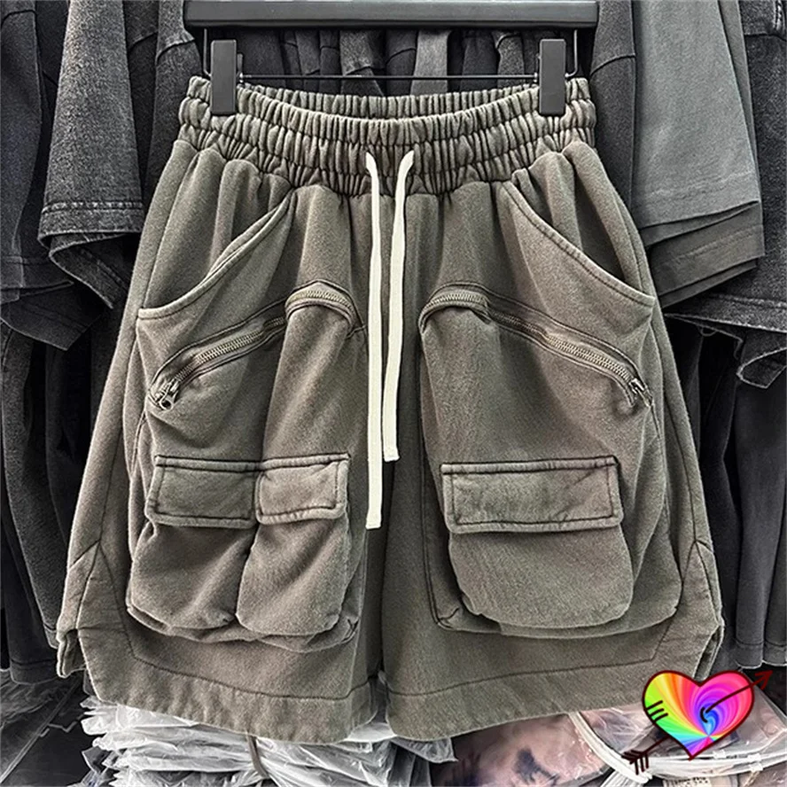 2024 Double 3D Pockets Shorts Men Women Drawstring Multifunctional Vintage Wash Shorts Oversize Thick Fabric Breeches