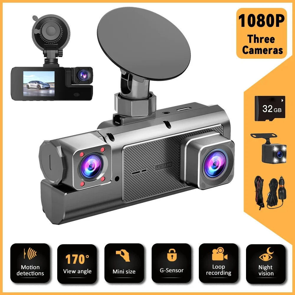 Kamera Dash Mini Mobil 2025 1080P DVR Mobil 3 Kamera Kamera Dash Tersembunyi Kamera Dash Mobil Penglihatan Malam Kamera Dash untuk Mobil Monitor 24 Jam
