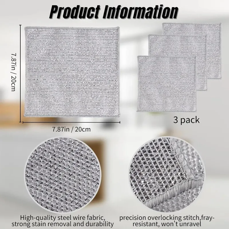 All Purpose Wire Dishwashing Rags Steel Wire Scrubbers Multifunctional Non Scratch Cleaning Cloths Double Layer Wire Scrubber