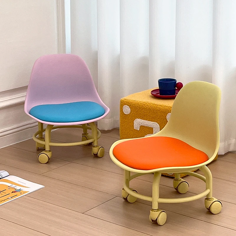 Wanxiang Wheel Small Stool For Household Use,Movable Low Stools,Plastic Furniture Nordic Backrest,Silent Chair