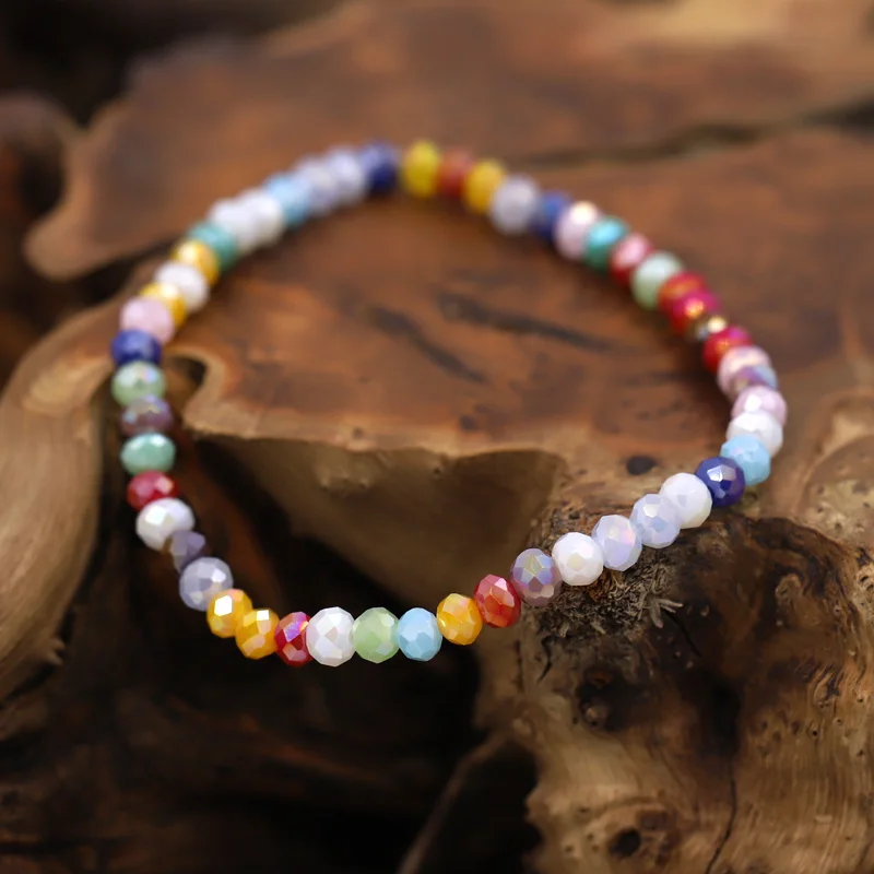 Fashion Women Jewelry Bracelet 4mm Crystal Beaded Elastic Bracelet Multi-color Versatile Leisure Vacation Accessories Wholesale